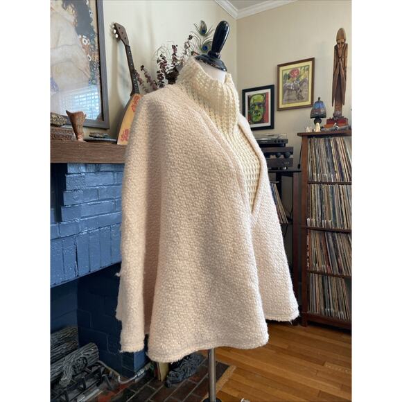 New ANTHROPOLOGIE Textured Sweater Poncho Wool Blend High Neck OS Cream $130 - Picture 4 of 16